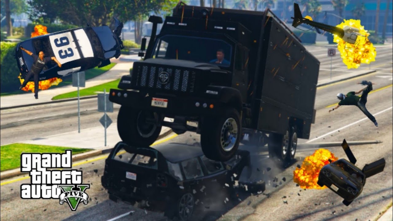 GTA 5 - Terrorbyte truck Obliterates Everything in it's Path. Cinematic 5-Star chase & Destruction.