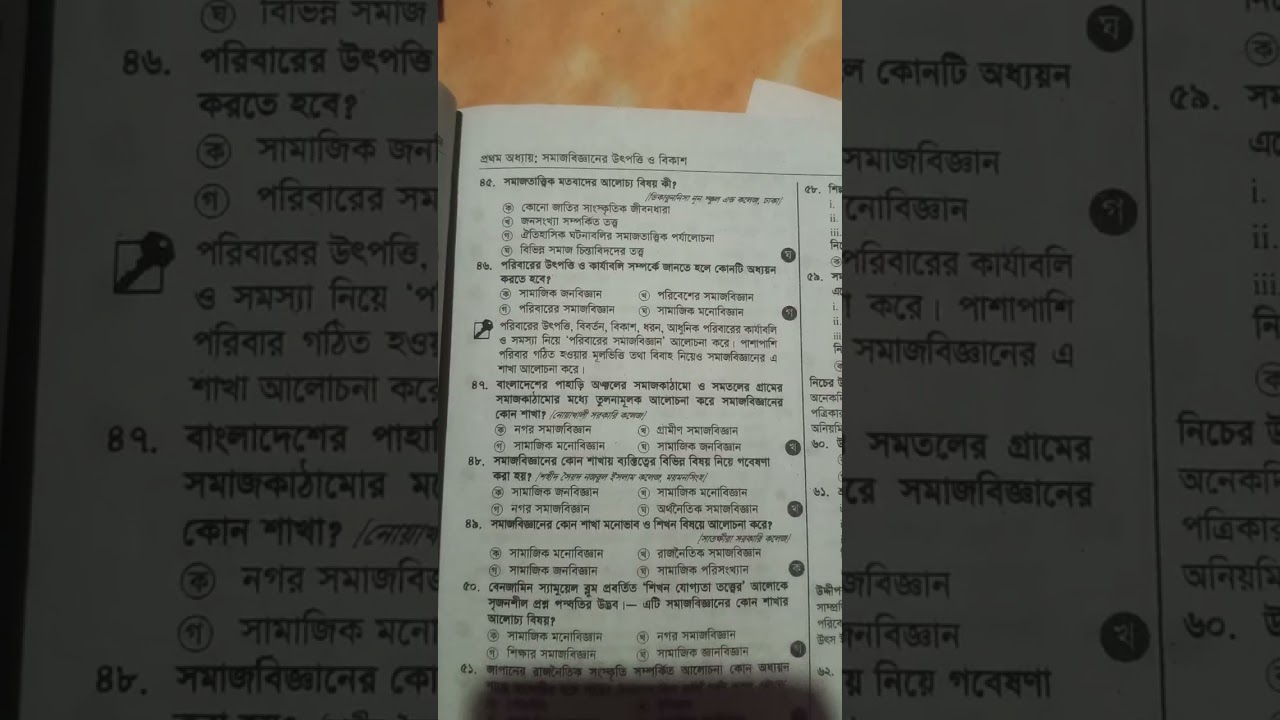 Sociology প্রথম পত্র প্রথম অধ্যায়ের MCQ