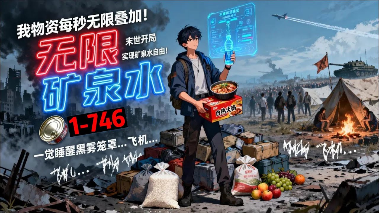 一口气看完《我物资每秒无限叠加！末世开局实现矿泉水自由！》1-746 一觉睡醒，黑雾笼罩世界，沈弈绑定无限物资系统，一秒一瓶矿泉水！收留幸存者解锁新物资！自热火锅，大米&hellip;异能果实，步枪，坦克，飞机&hellip;