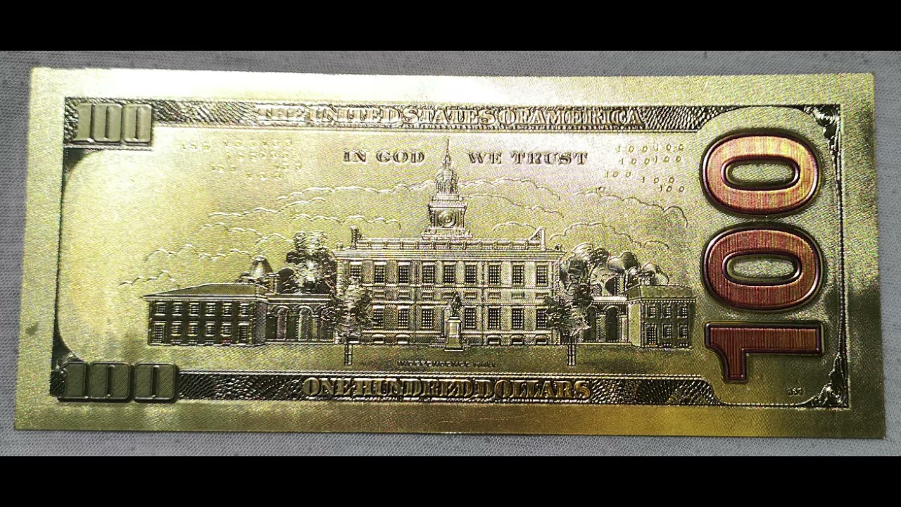 $100 US Dollars Golden 99.9 24k Plated  Gold Banknote