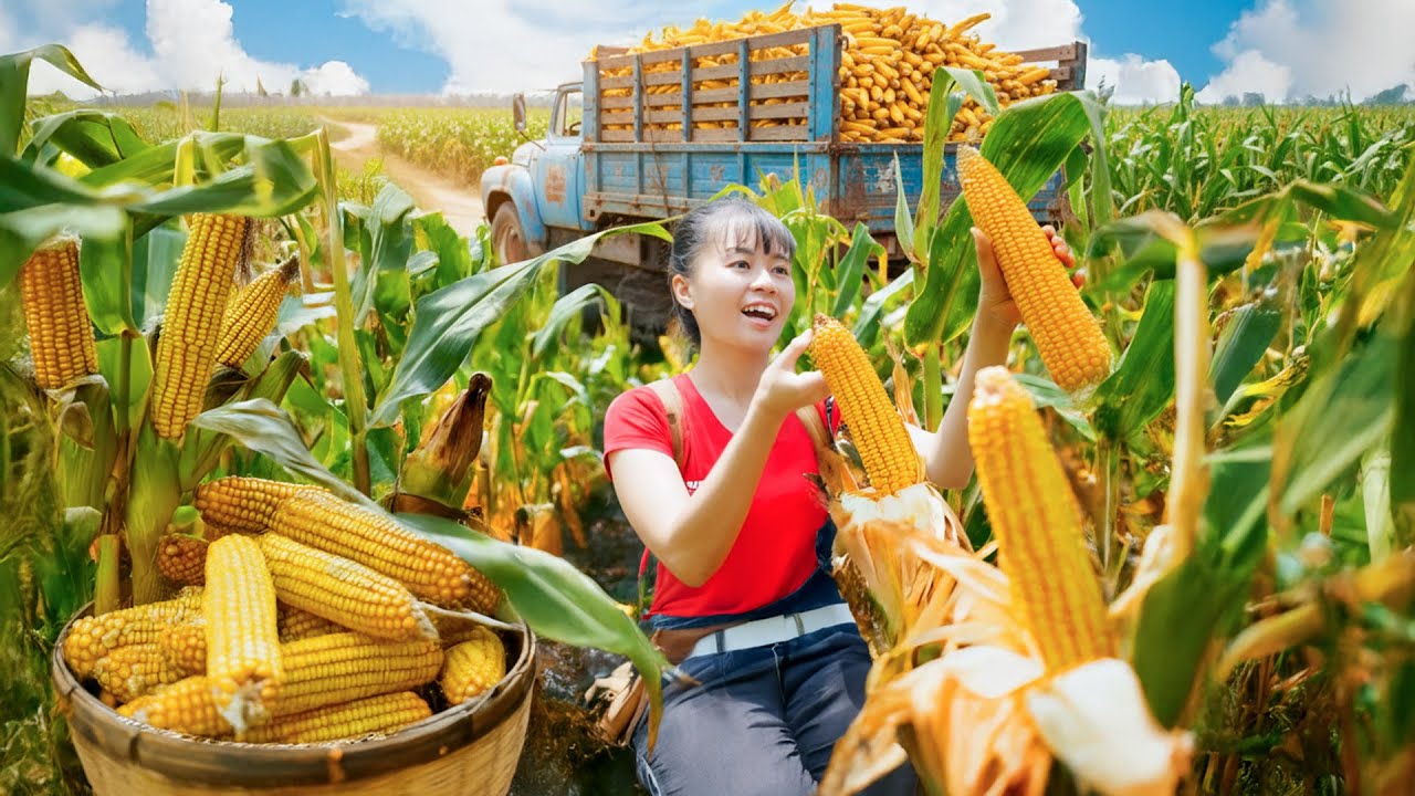 Harvesting 1000+ Sweet Corn, Forest Fruits and Wild Bananas... Go to Countryside Market Sell