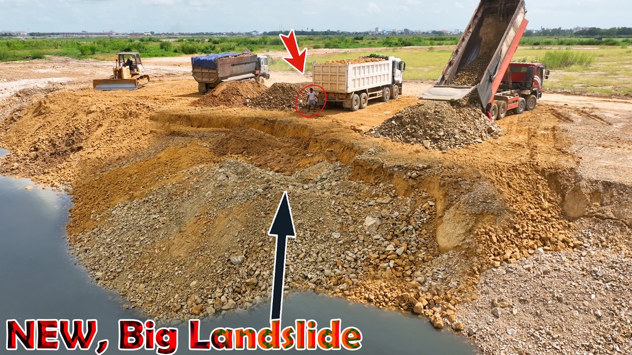 NEW Update Incredible​ Strong Power Komatsu D60 Dozer Pushing Soil Repair Sink Land Next To The Lake