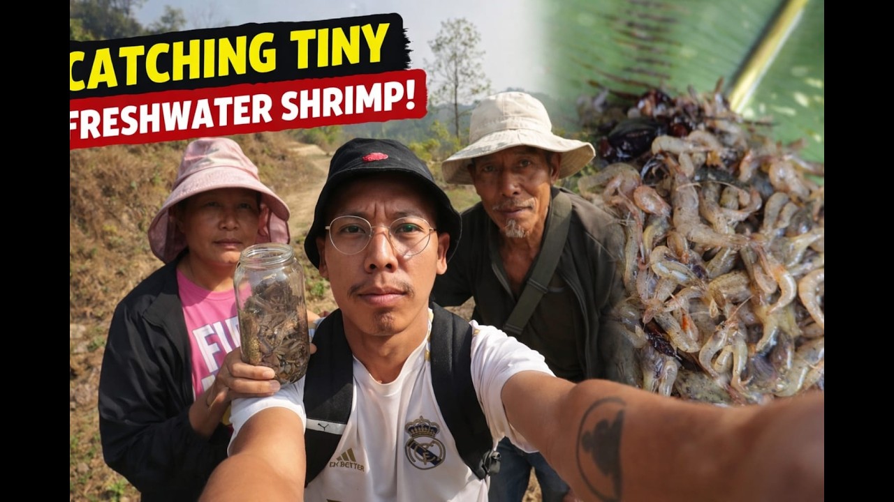 catching shrimp with my mom & dad in a small freshwater river