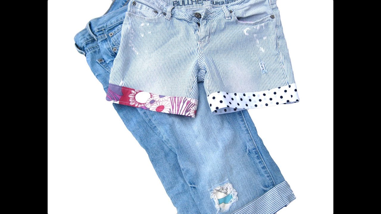 How to Turn Jeans into Shorts or Capris with Fabric Cuffs in 20 minutes!
