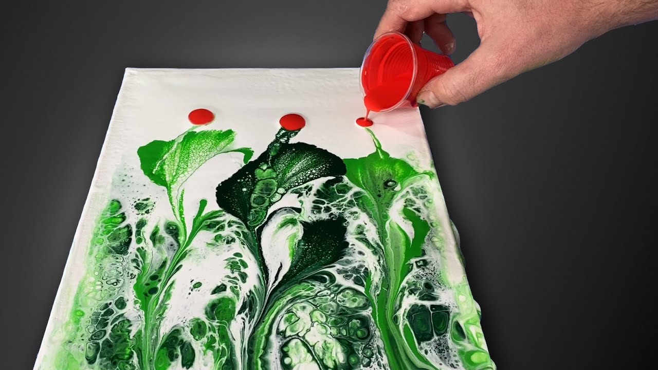 Easy Acrylic Pouring String Pull Satisfying Fluid Art DIY Poppies Painting