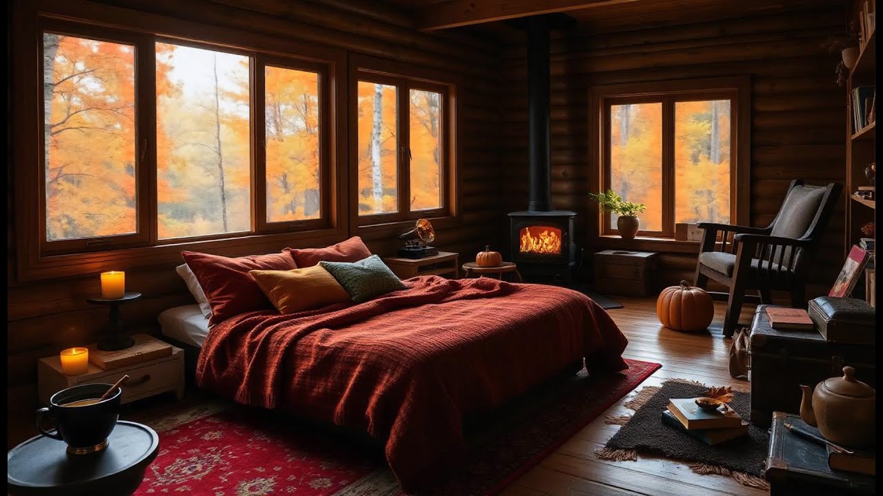 Cozy Jazz at the Fireside — Autumn Cabin Ambience for Study