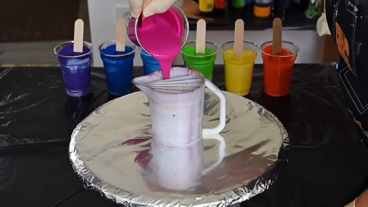 (974) Cells without Silicone Oil ~ Rainbow in a Split Cup ~ Acrylic Pour Painting ~ Fluid Art