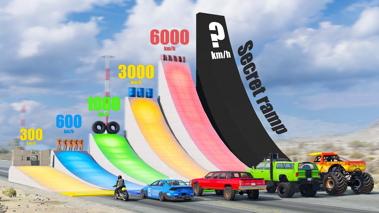 Which Car Jumps Farthest Through Boost Ramps and Obstacles? - Beamng drive