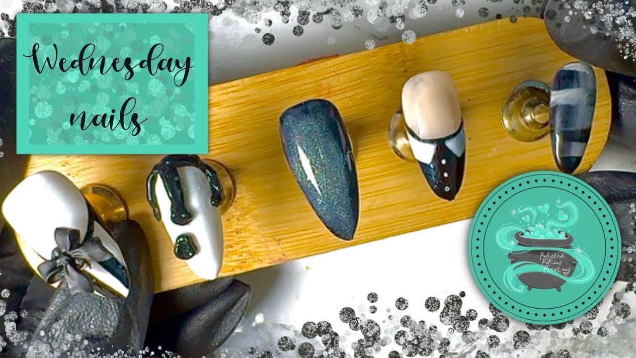 Wednesday Addams Nail Art Tutorial 🖤 | 3D Gel, ombre illusion Chrome Stamping & Rotating Bow Charm 💅