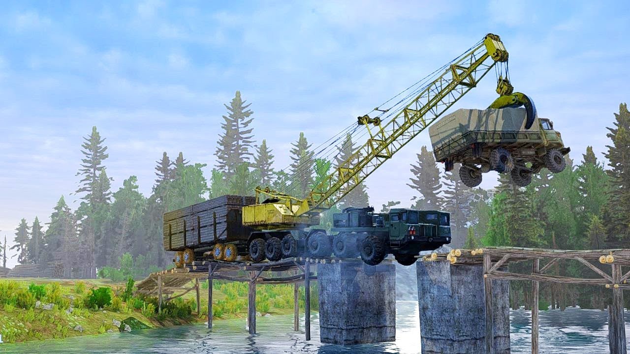 Spintires: MudRunner - EXTREME CRANE RESCUE on Dangerous Bridge (Physics Test)