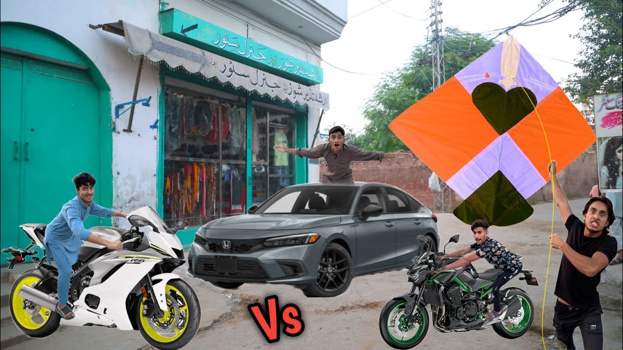 Kite Vs Car & 2 Havey Bike Race
