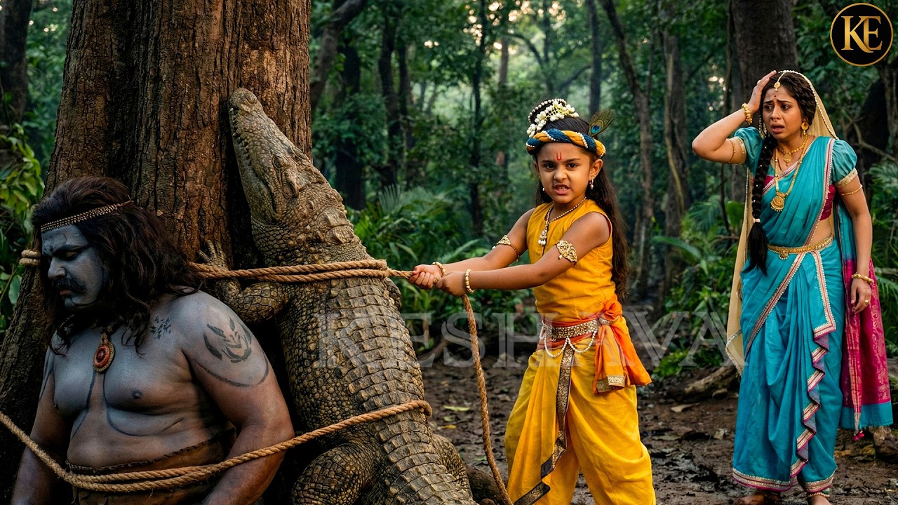 जंगल में बाल कान्हा ने मगरमच्छ और भौमासुर को बाँधा, मइया देख हुईं हैरान | YMKN | Shree Krishan leela