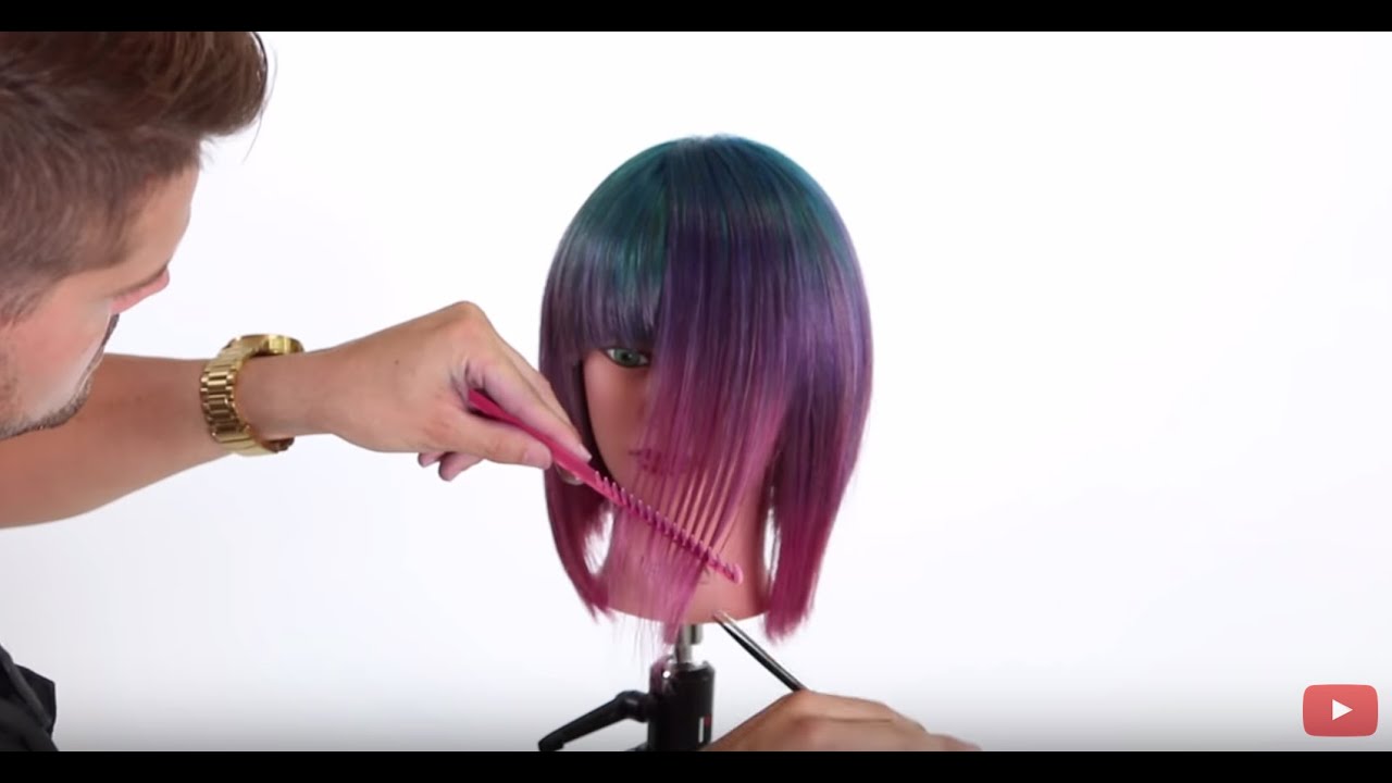 Pink Purple Blue OMBRE  using FANTASY Colors - Long Bob Haircut using a Straight Razor