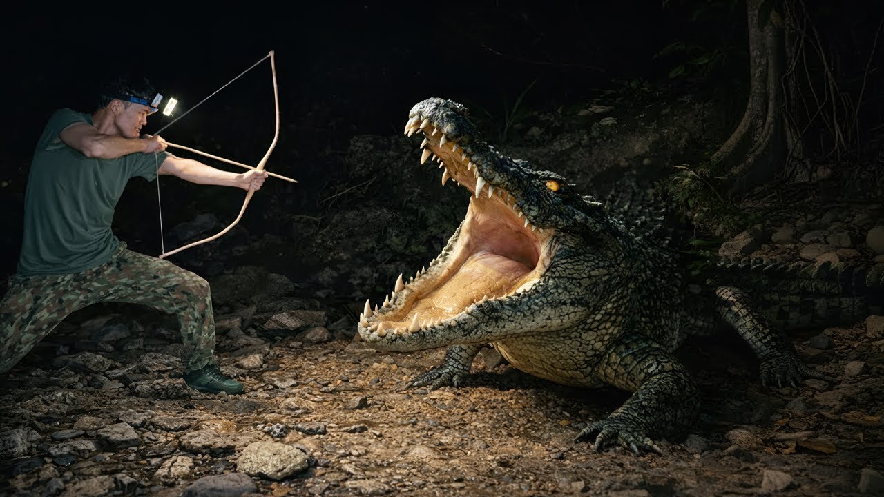 Night hunting adventures, crocodile attacks, stream fishing, survival skills in the dangerous jungle