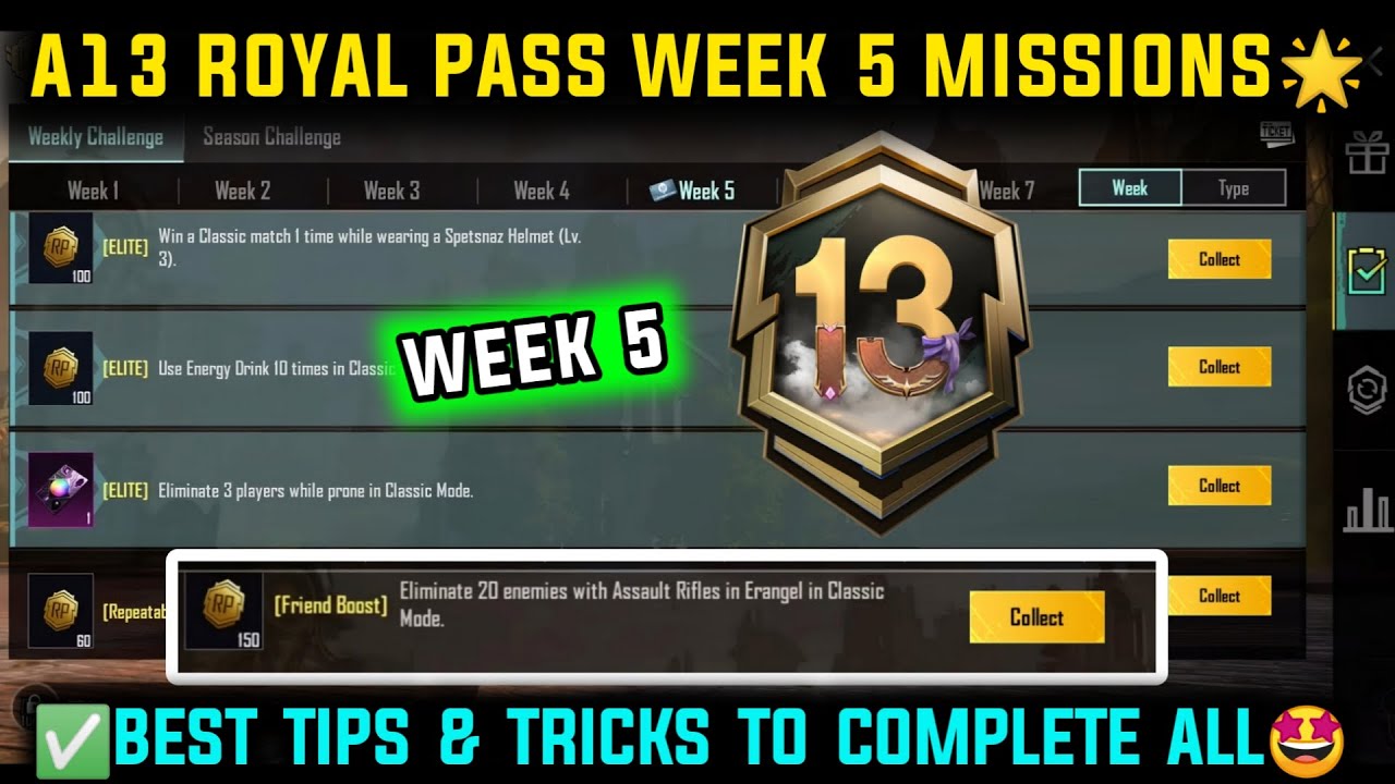 A13 WEEK 5 MISSION 🔥 PUBG WEEK 5 MISSION EXPLAINED🔥 A13 ROYAL PASS WEEK 5 MISSION🔥 C8S24 RP MISSIONS