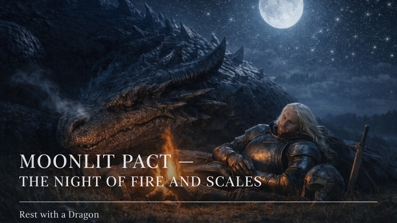 Sleeping Beside a Dragon — Peaceful Medieval Campfire Night Under the Full Moon