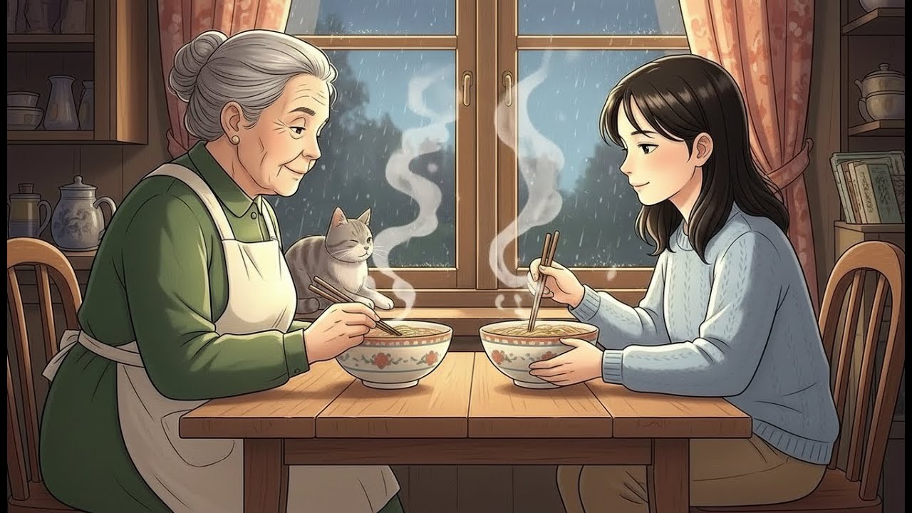 A Rainy Afternoon Cooking Noodles with Grandma | Cozy Kitchen ASMR