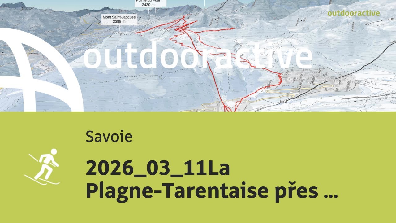 Flyover  video: 2026_03_11La Plagne-Tarentaise přes Peisey-Nancroix a Arc 1800 dne 11. března 2026