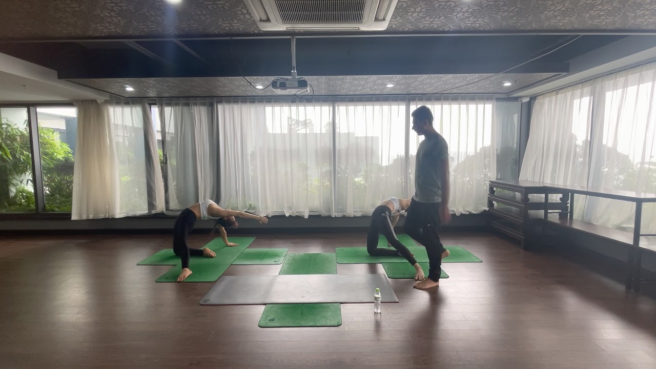 Forward bend yoga class