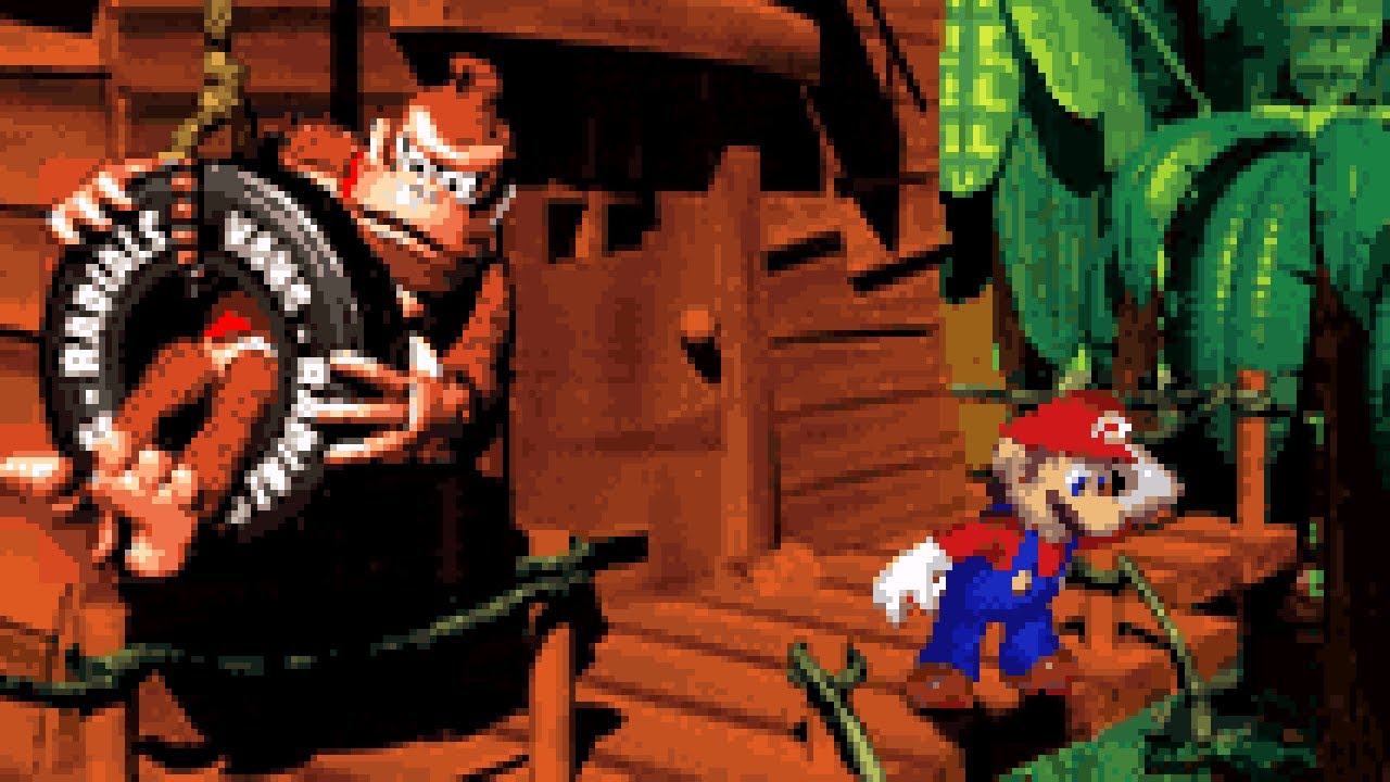 Super Mario in Donkey Kong Country 1 (SNES). ᴴᴰ
