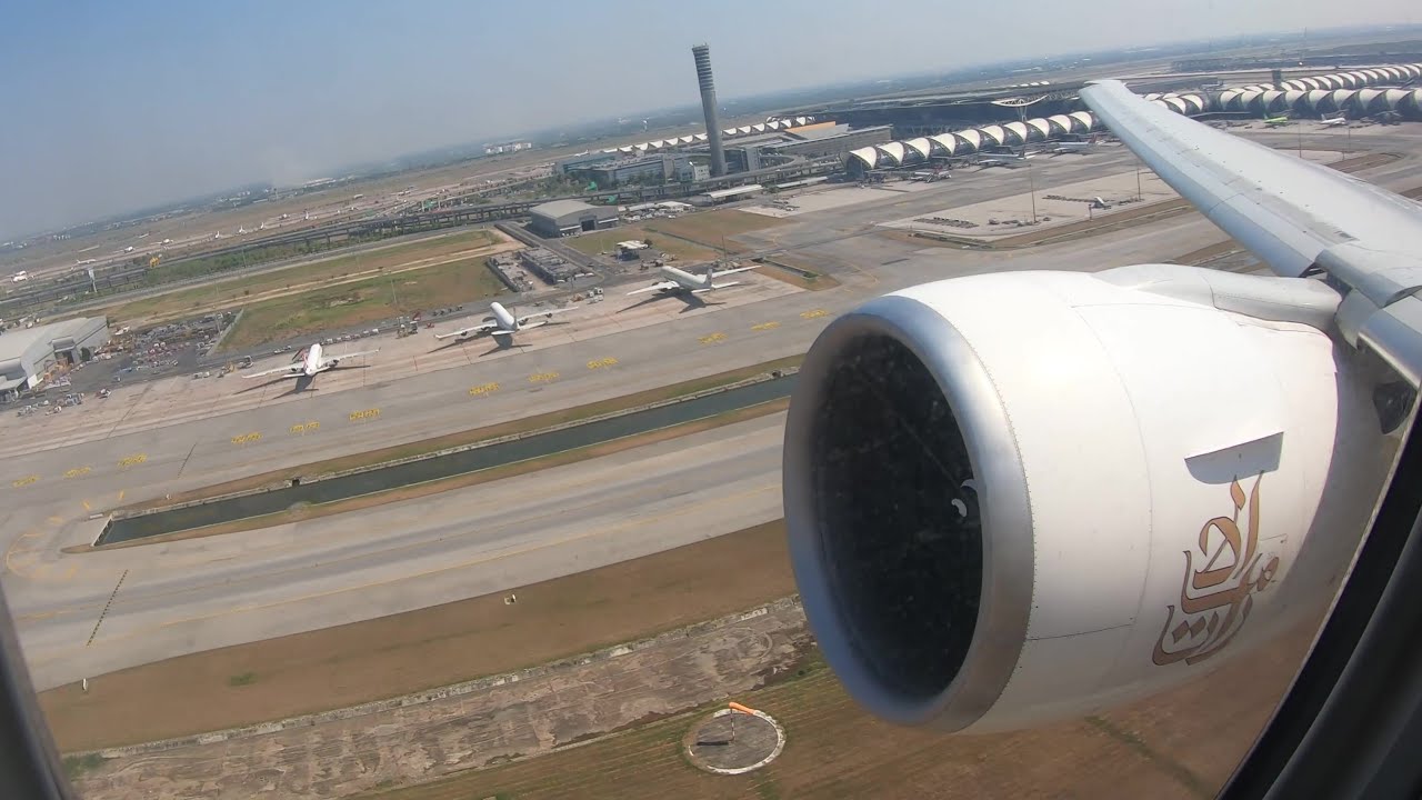 GE90 ENGINE START UP, TAKE OFF & LANDING | Emirates 777-300ER BANGKOK TO HONG KONG