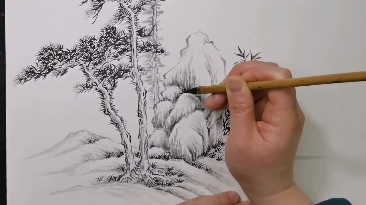 用生宣纸画一幅山水小品