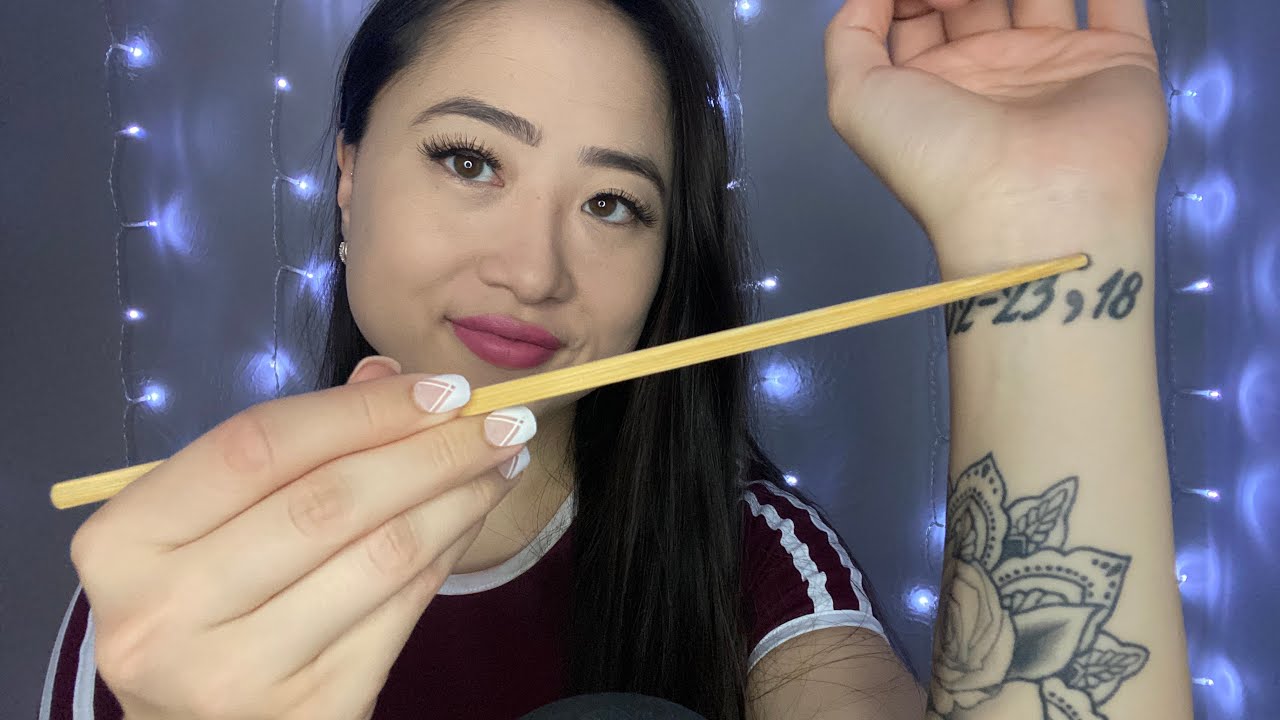 ASMR | Tracing my Face & Tattoos | Whisper Ramble | Chopstick Tracing