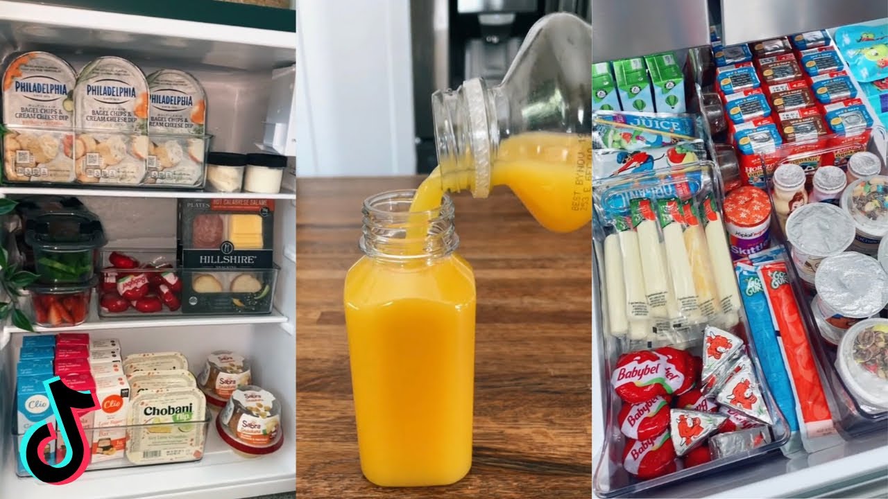 Clean and Restock our Fridge Snack Drawer tiktok Compilation 🧃