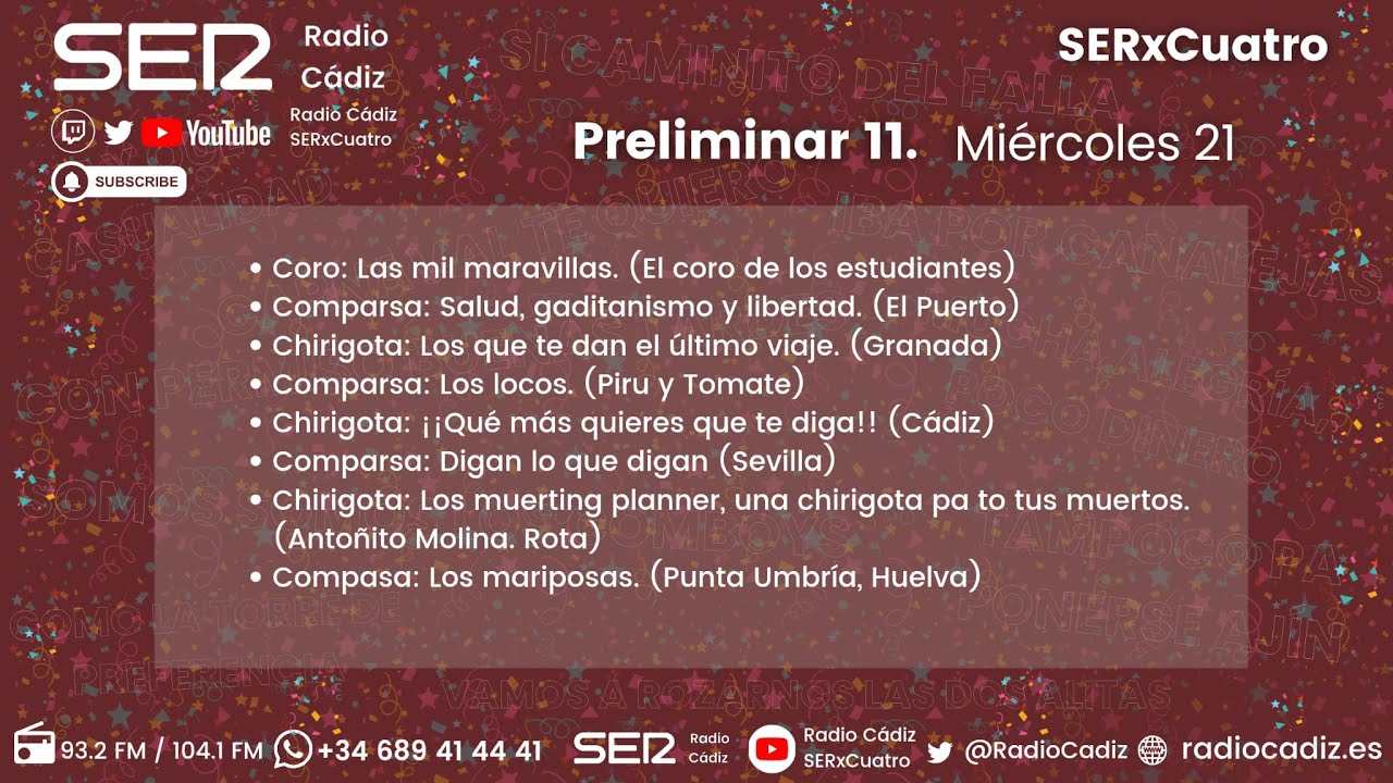 🔴EN DIRECTO COAC2026: Preliminar 11 del Carnaval de Cádiz. Coro Estudiantes, Comparsa de la cantera