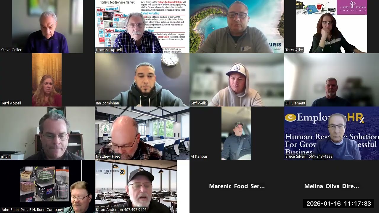 11am Today's Restaurant Networking Meeting Jan 16 2026