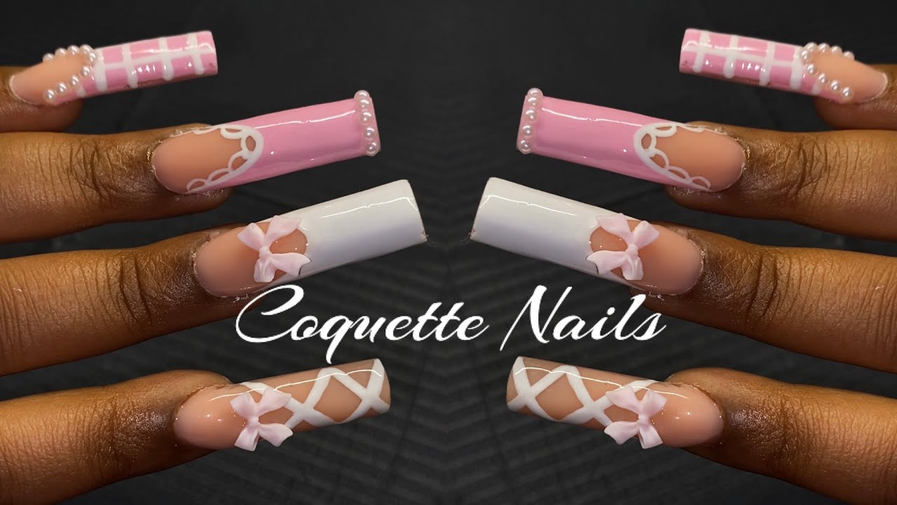 PINK COQUETTE NAILS 🎀🎗| How To Apply Polygel Nails + Coquette Nail Art ✨