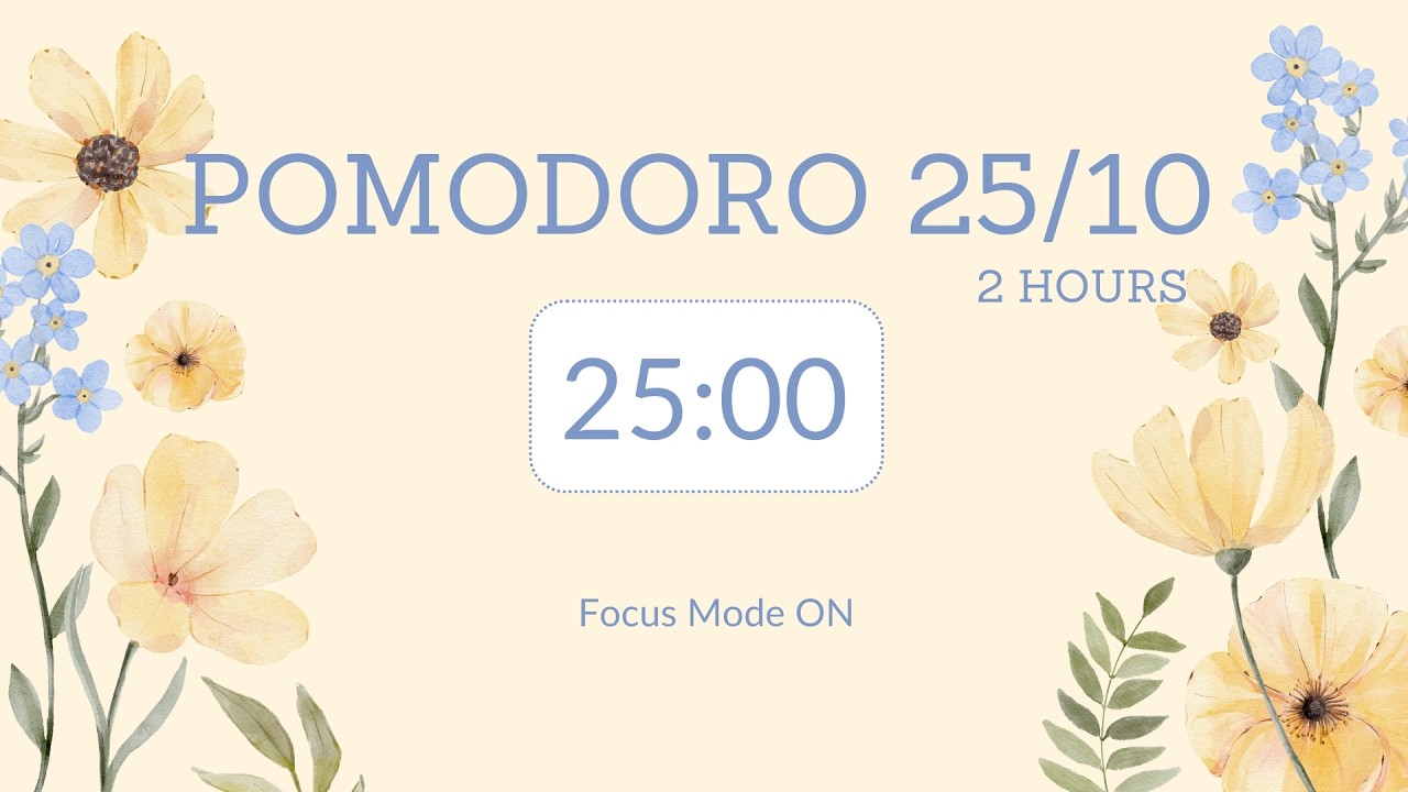 25/10 pomodoro timer /  with 🔔/ no music & be productive / Focus Mode ON