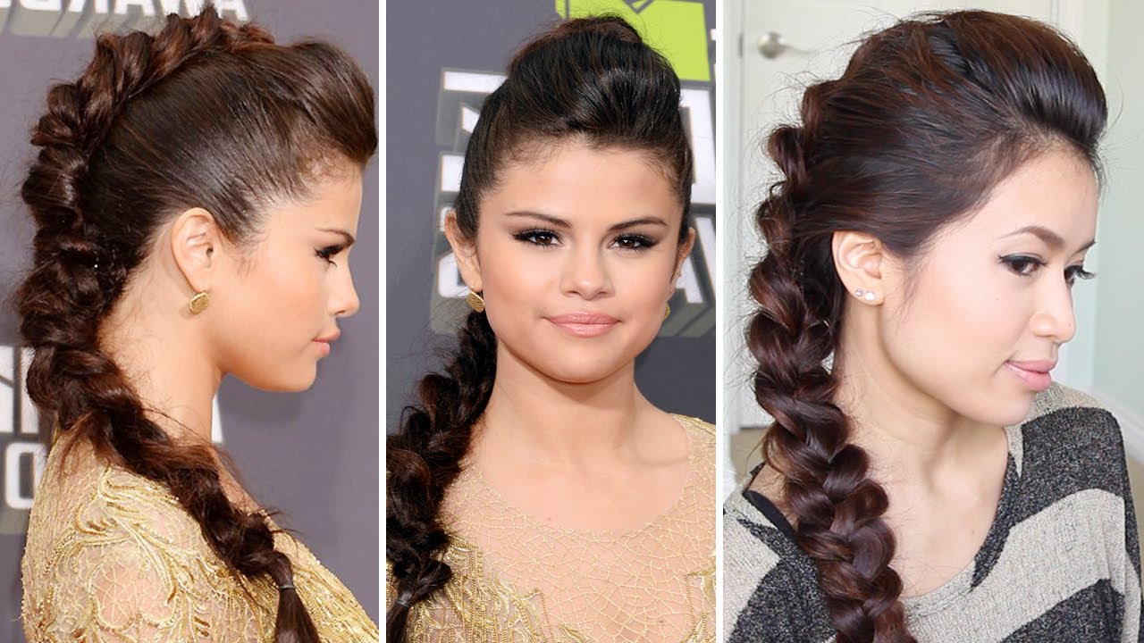 Selena Gomez MTV Movie Awards 2013 Hairstyle | Braided Faux Hawk Hair Tutorial - Bebexo