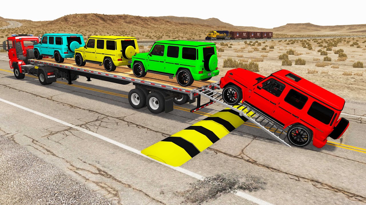 Flatbed Trailer new Gelik Cars Transportation with Truck - Pothole vs Car #005 - BeamNG.Drive