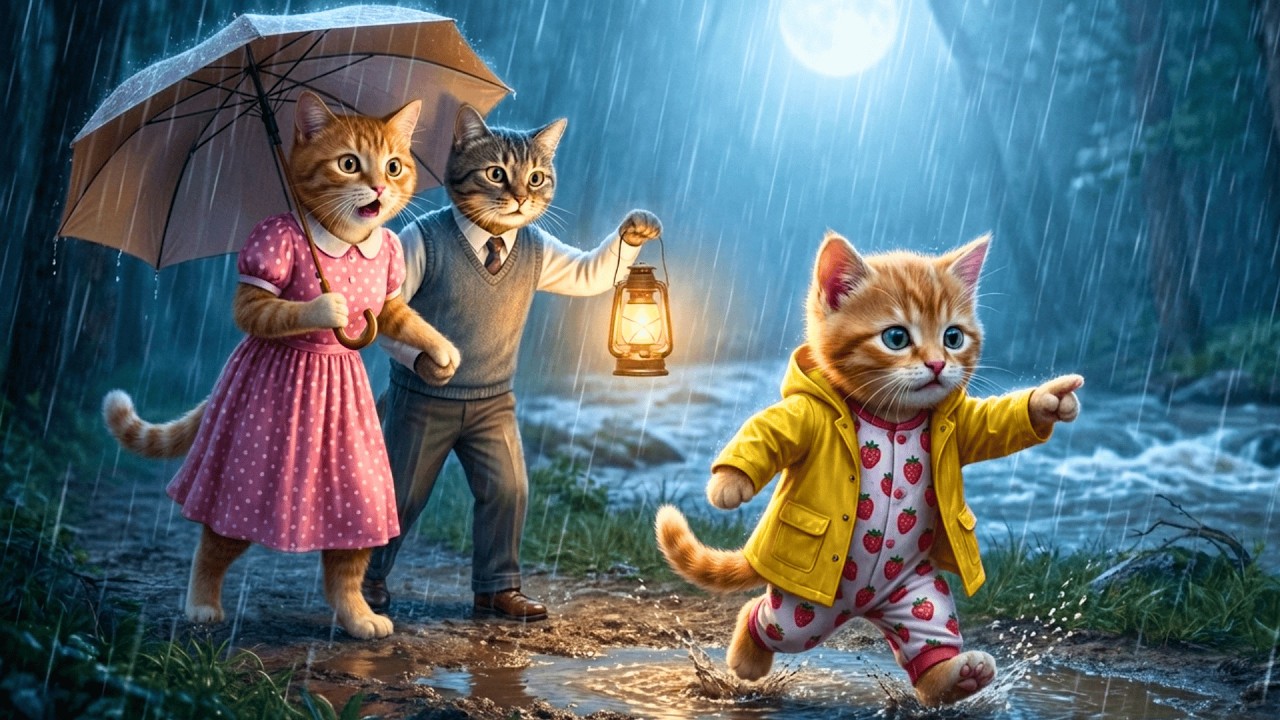 Ginger Kitten Chased Tiny Cries in the Storm... What Mama & Papa Cat Saw Was Shocking! ⛈️🦆