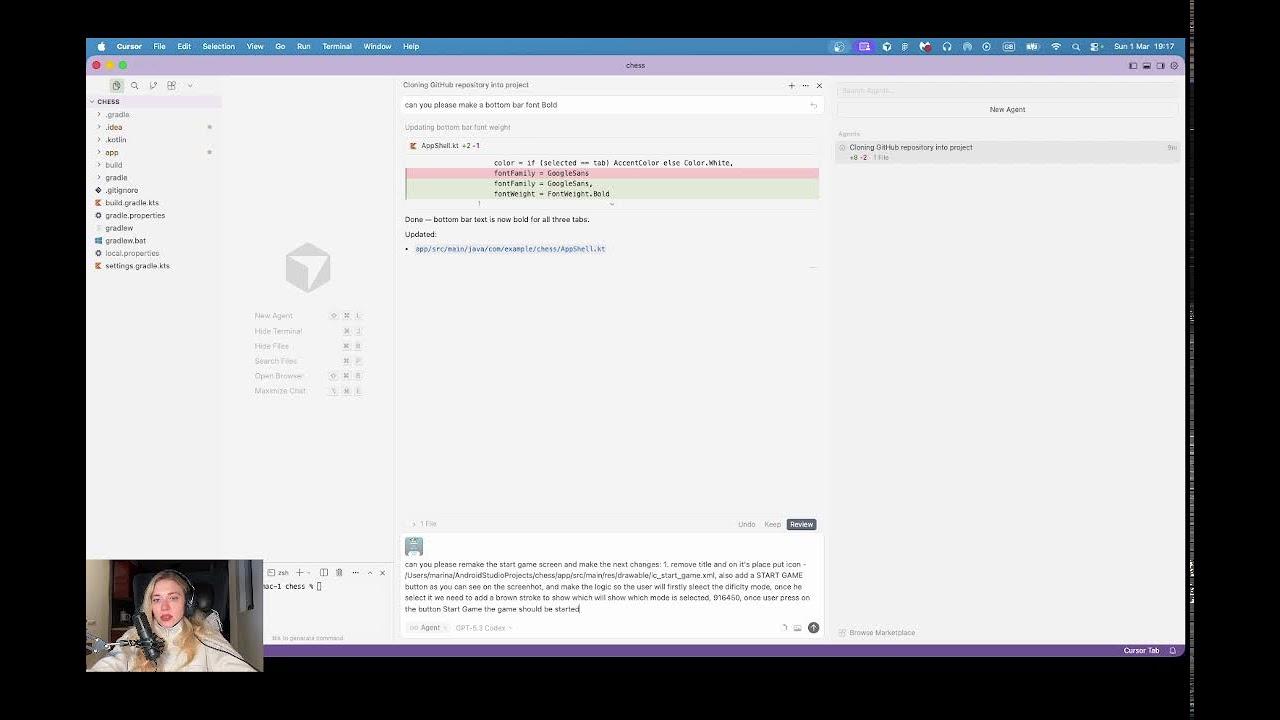 Chess ai vibecoding! CURSORAndroid App  Polishing UI UX  — Live 🎬✨