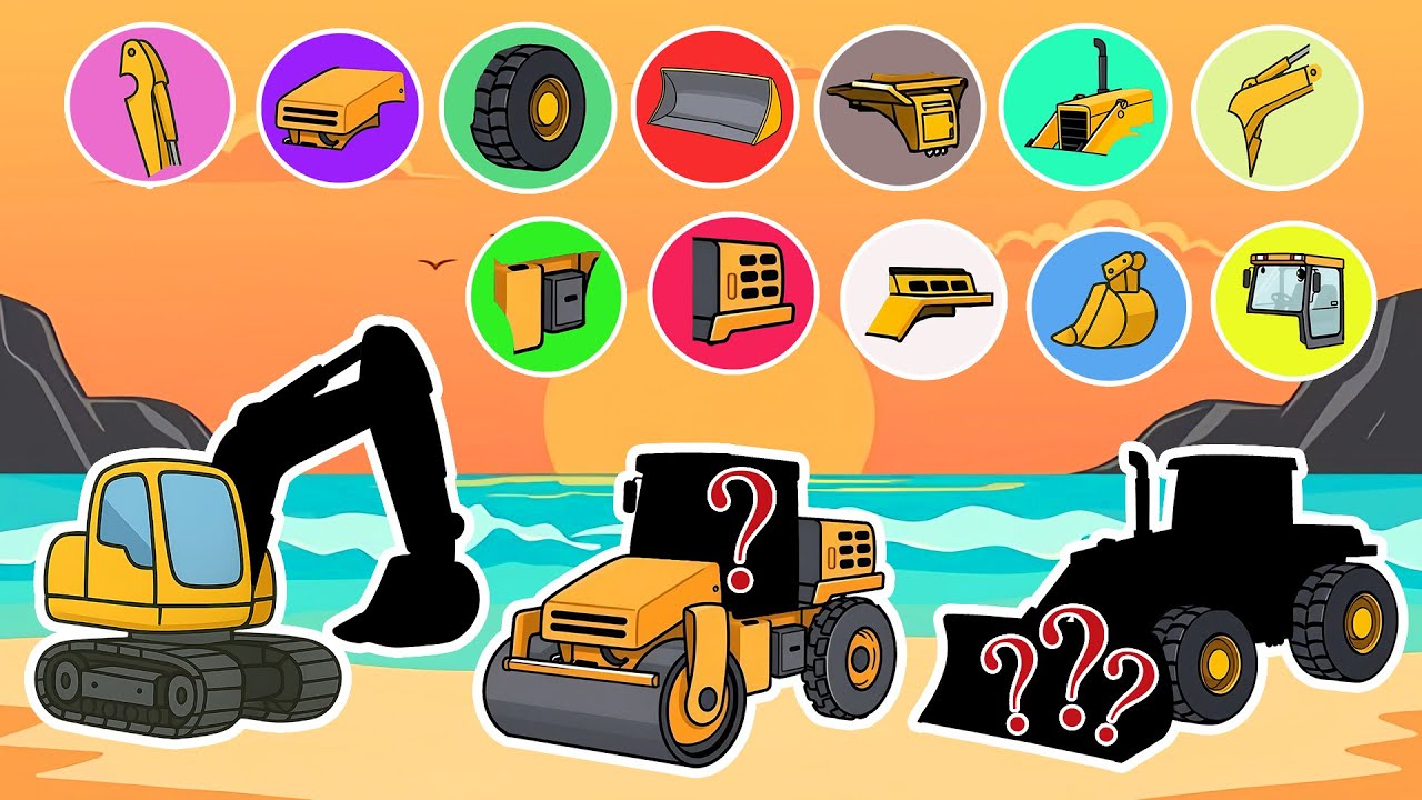 Match the Right Parts! 🚧🛠️ Excavator, Roller & Dozer Puzzle Challenge | Vehicles Animation