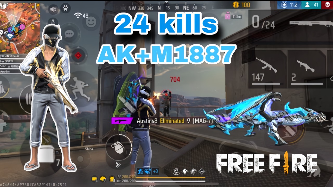 24kills AK+M1887 ជួយសាប់ម្នាក់មួយផង #freefire