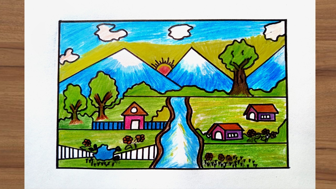 How to Draw Our Environment Drawing | World Environment Day | Nature Drawing 🌍️🏞️