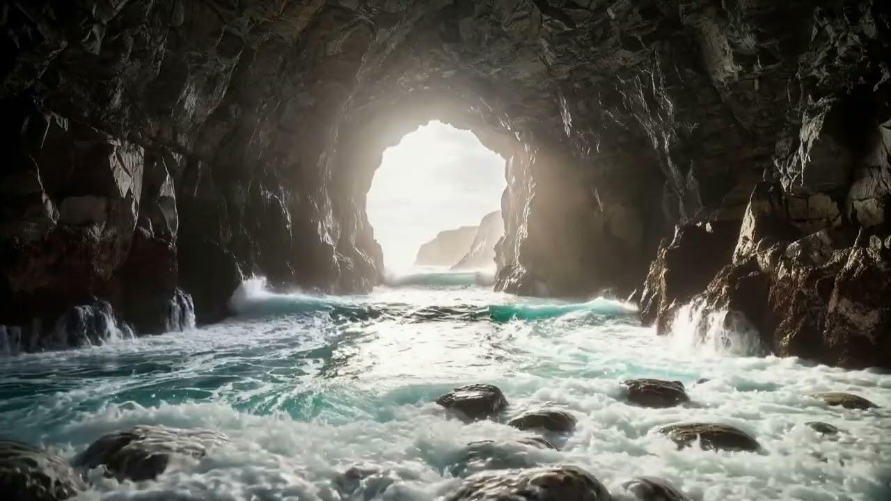 🌊 Echoing Waves Inside a Sea Cave | Deep Ocean Ambience for Sleep & Meditation 🕯️