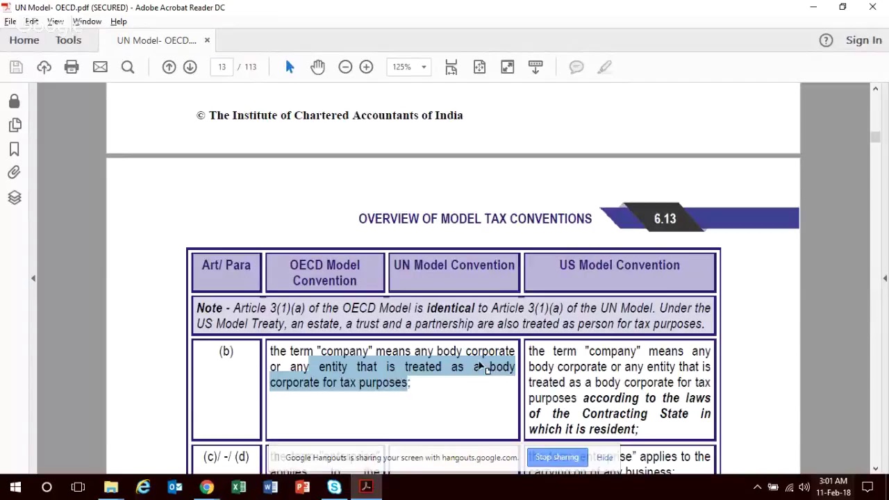Overview of Model Tax Conventions (CA FInal - May 2018 / Nov 2018)