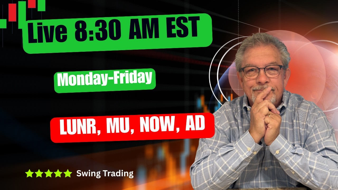 Live Charts & Targets at 8:30 AM EST | LUNR, MU, NOW, AD Swing Setups