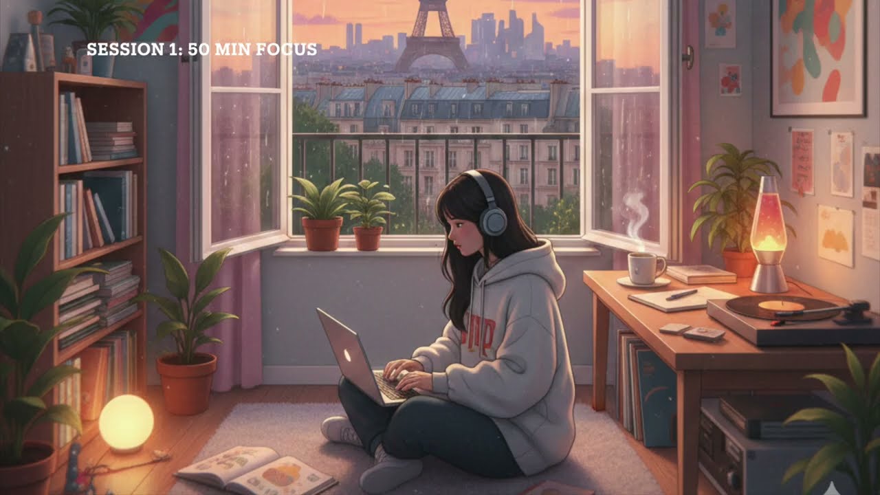 2-HOUR STUDY WITH ME in Paris 🥐📖 | Pomodoro 50/10, Lofi Music, Cozy Ambience, Productive Deep Work