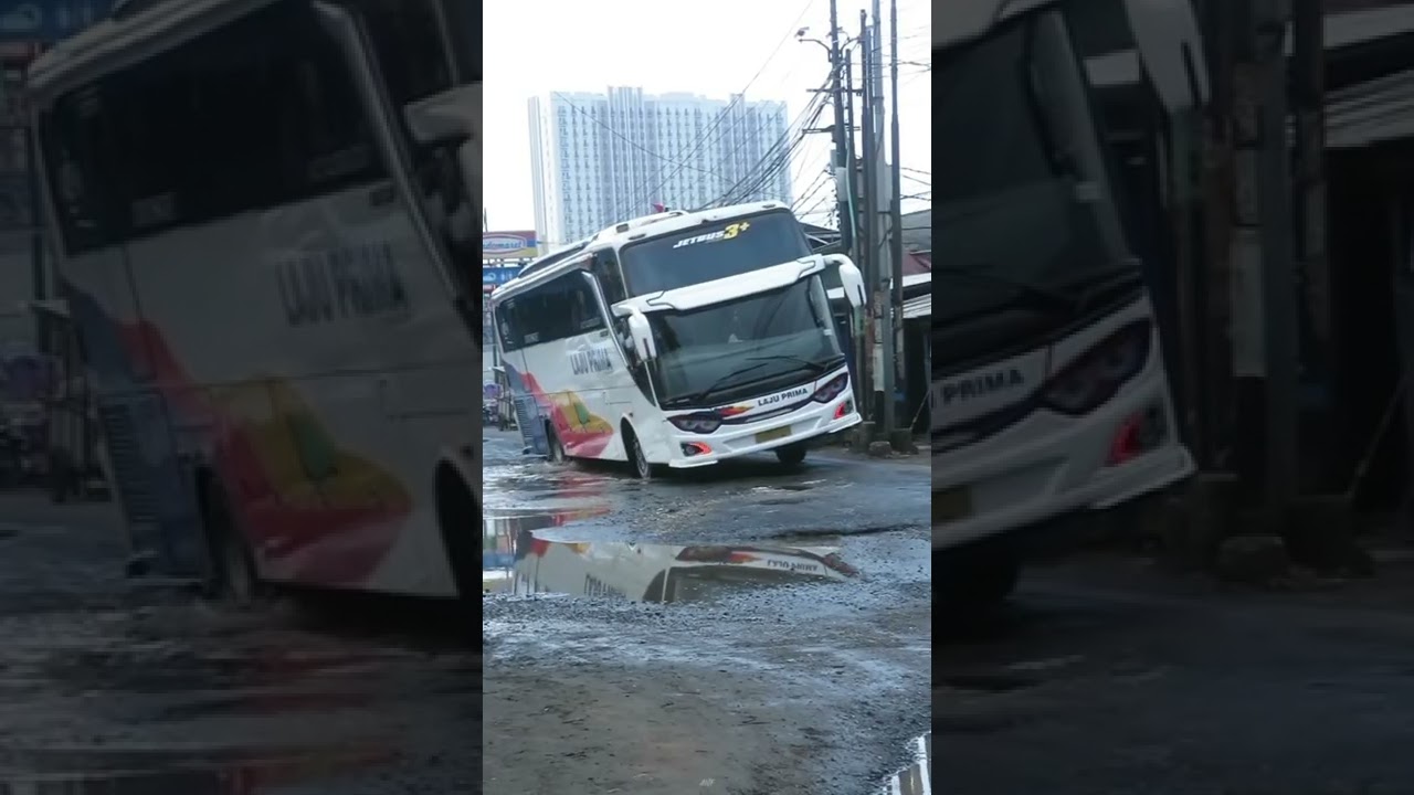 bus laju prima oleng lewati jalan hancur#busindonesia