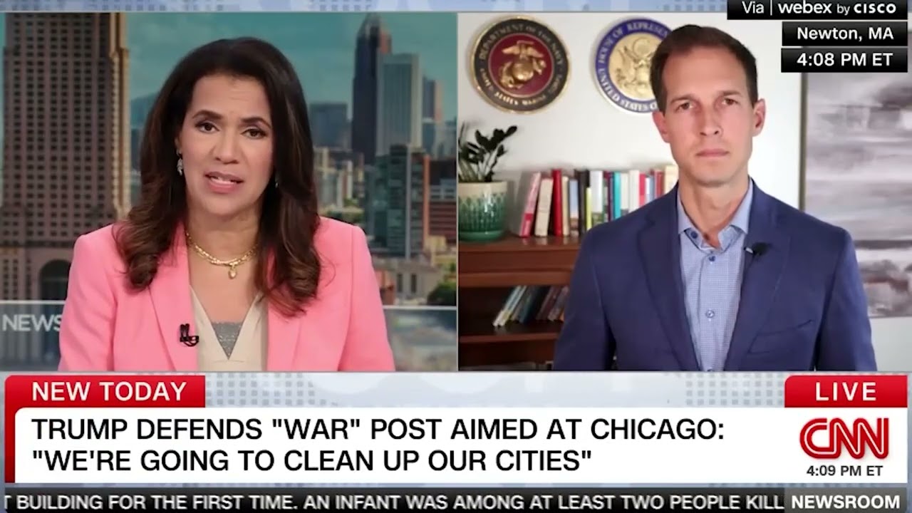 Jake Auchincloss on CNN rejects the Trump Admin's plans to send troops into Massachusetts.