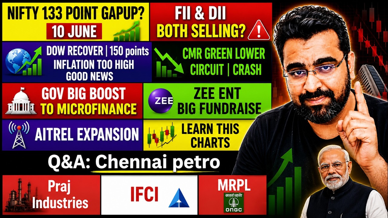 Nifty Gap Up 133 Points? | FII & DII Both Selling | Zee Fund Raise, Airtel Expansion & CMR Green
