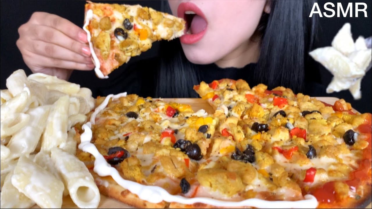 ASMR Pizza + Creamy Alfredo Pasta | Mukbang (Eating Sounds)