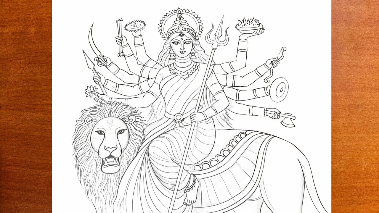 Maa Durga Outline Drawing|Durga Maa full body drawing|Navaratri drawing|