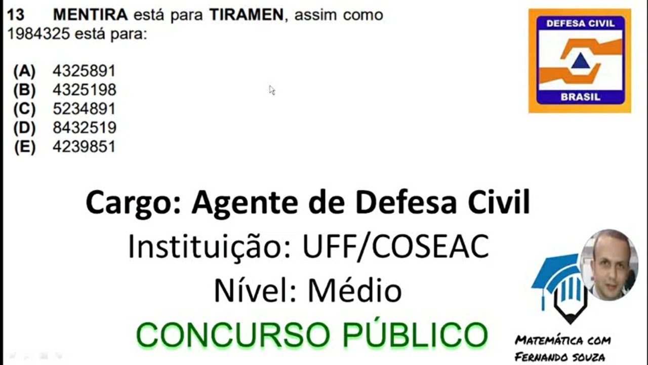 Agente de Defesa Civil - Concurso Público - Nível Médio Matemática.