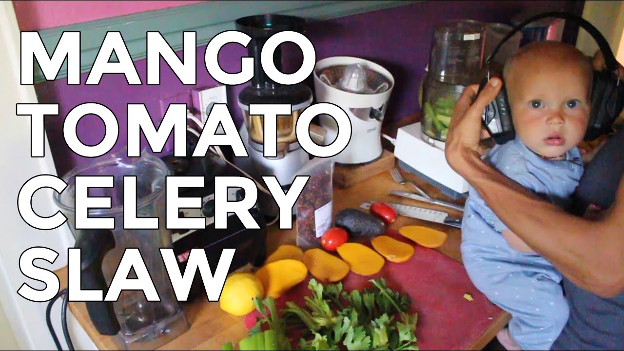Mango Tomato Savory Celery Slaw | Raw Vegan Recipe